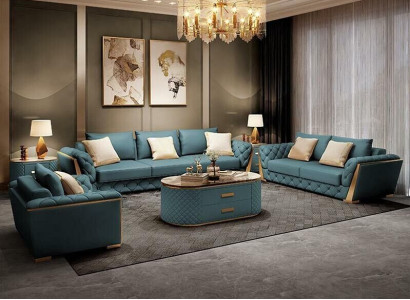 Leder Designer Sofa Couch Polster Garnitur 6tlg. Set Garnituren Couchtisch